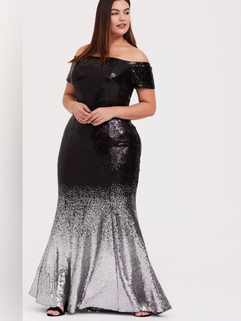 Nwt - Torrid Size 24 Black Ombre Sequin Ots Gown